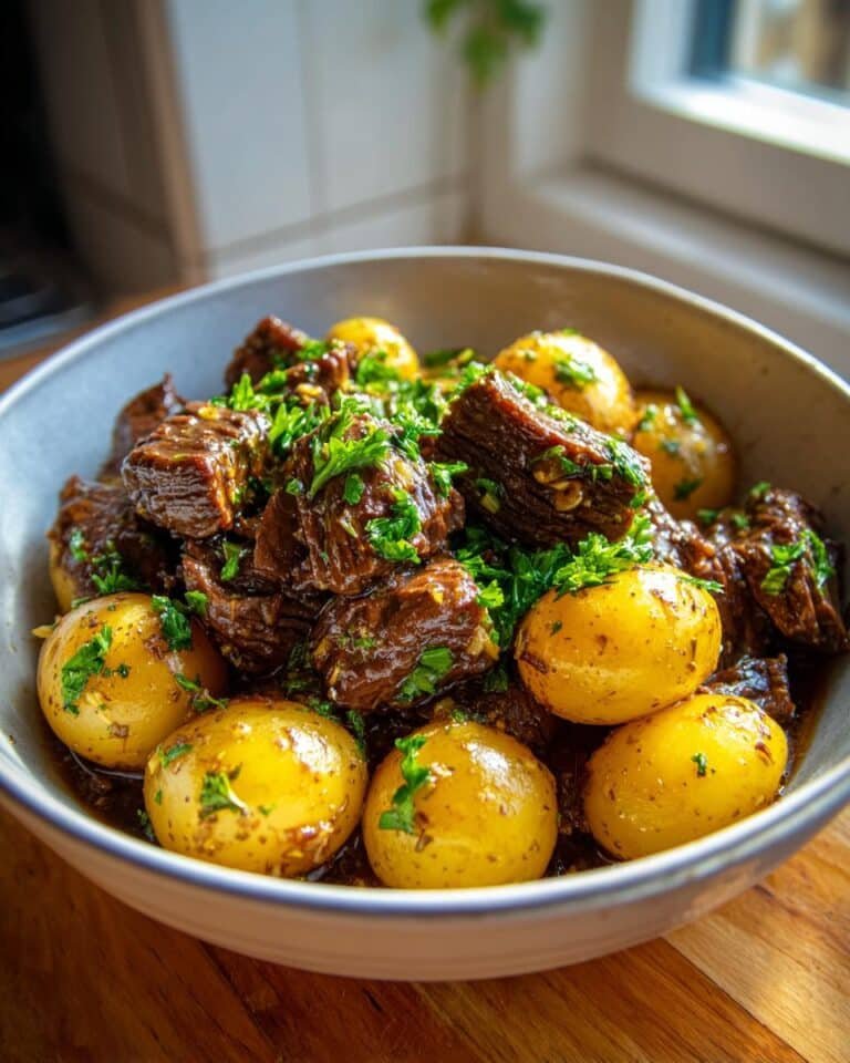 Slow Cooker Garlic Butter Beef Bites & Potatoes